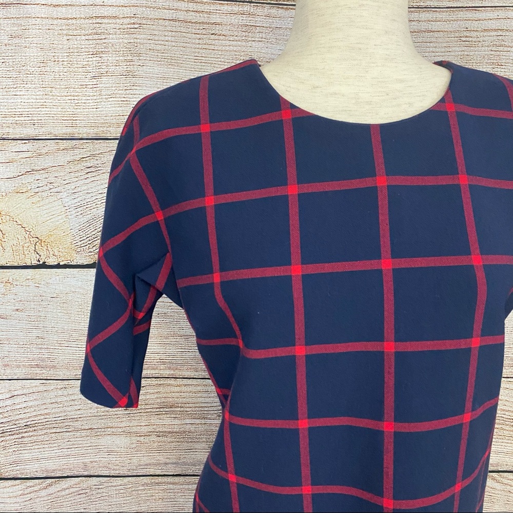 Michael Kors Navy & Red Plaid Lace Dress - Picture 3 of 9